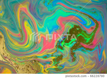 Pastel turquoise and gold ripplle marble pattern. 66228780