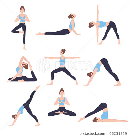 Young woman performing physical exercises. Bundle 66231859