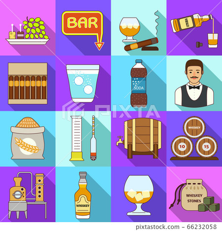 Whisky icons set, flat style 66232058