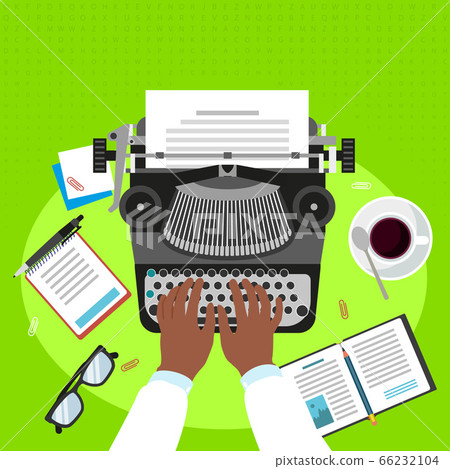 Man work typewriter concept background, flat style Man work typewriter concept background, flat style 66232104