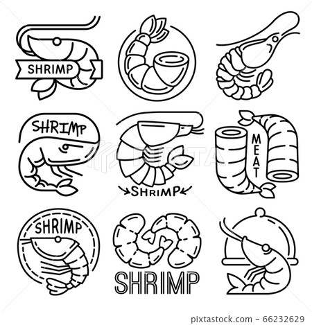 Shrimp icons set, outline style Shrimp icons set, outline style 66232629