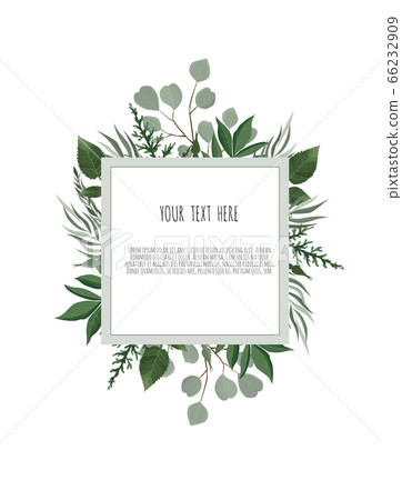 Vector floral design card. Greeting, postcard wedding invite template. Elegant frame with green leaves 66232909