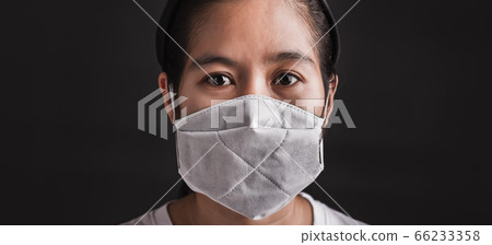 woman wearing protective face mask with fear in 66233358