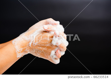 woman washing hands with soap have foam woman washing hands with soap have foam 66233514