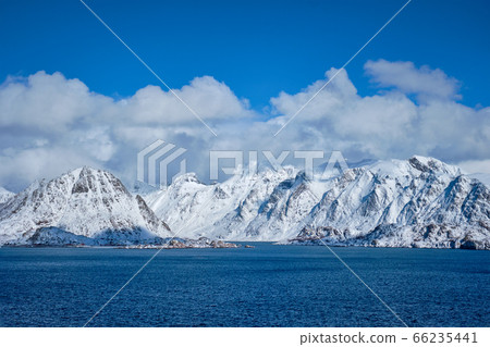 Lofoten islands and Norwegian sea in winter, Norway 66235441
