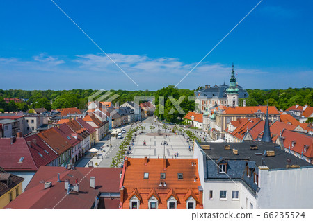 Pszczyna Aerial View. Main market square in historical european city. 66235524