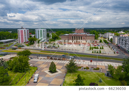 Aerial view of city center of Dabrowa Gornicza. Zaglebie Palace of Culture. Upper Silesia. Poland. 66236030