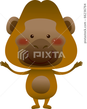 站立用他的手的猩猩的例證與他的正面飾物 66236764