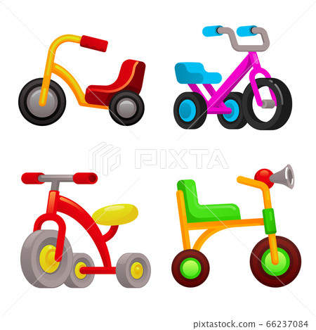 Tricycle icons set, cartoon style Tricycle icons set, cartoon style 66237084