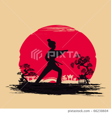 woman make karate kick - abstract design woman make karate kick - abstract design 66238604