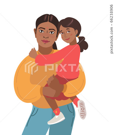 Indian Smiling family portrait. Happy mother and little daughter. Vector illustration simple Indian Smiling family portrait. Happy mother and little daughter. Vector illustration simple 66238906