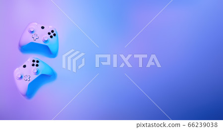 Gamepads in violet snd blue neon colors. Gamepads in violet snd blue neon colors. 66239038
