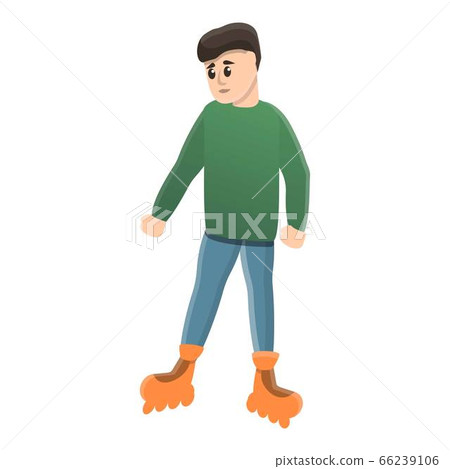 Boy training inline skates icon, cartoon style 66239106