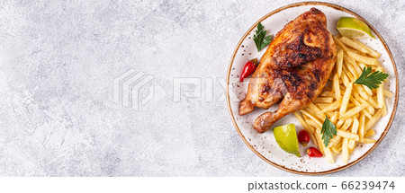 Half Roasted Chicken Piri Piri with French Fries 66239474