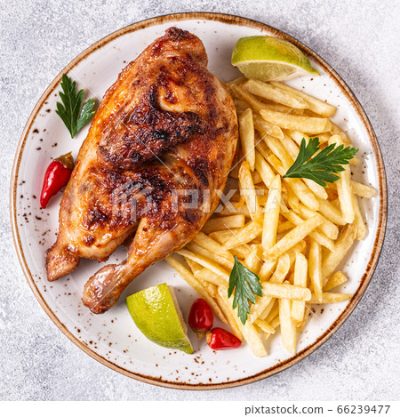 Half Roasted Chicken Piri Piri with French Fries 66239477