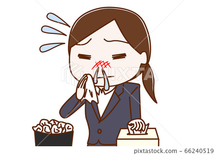 A woman in a suit with a runny nose A woman in a suit with a runny nose 66240519