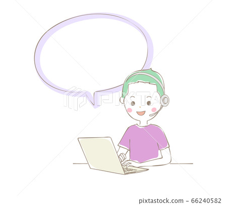 一個人在講話泡泡的便攜式計算機上做遠程辦公 一個人在講話泡泡的便攜式計算機上做遠程辦公 66240582