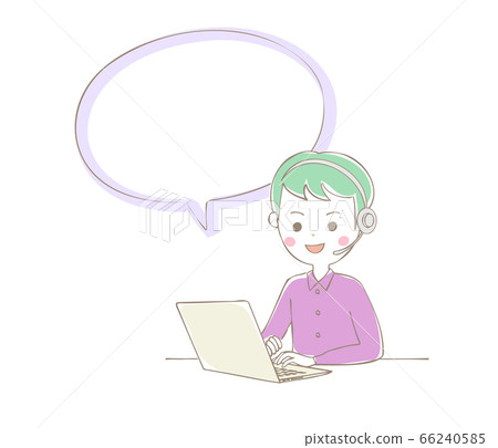 A man doing telework on a laptop computer with a speech bubble A man doing telework on a laptop computer with a speech bubble 66240585