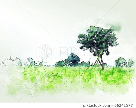 Abstract colorful shape on tree and field landscape watercolor illustration painting background. Abstract colorful shape on tree and field landscape watercolor illustration painting background. 66241577