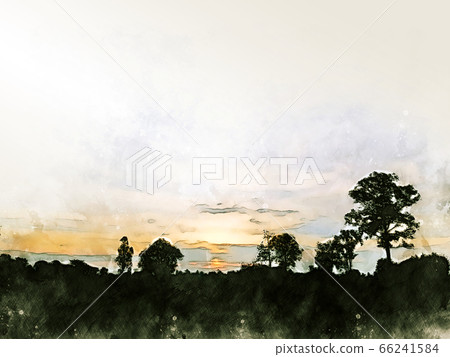 Abstract colorful shape on tree and field landscape watercolor illustration painting background. Abstract colorful shape on tree and field landscape watercolor illustration painting background. 66241584