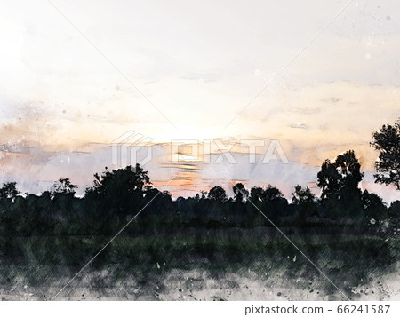 Abstract colorful shape on tree and field landscape watercolor illustration painting background. Abstract colorful shape on tree and field landscape watercolor illustration painting background. 66241587