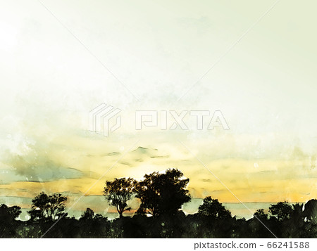 Abstract colorful shape on tree and field landscape watercolor illustration painting background. 66241588