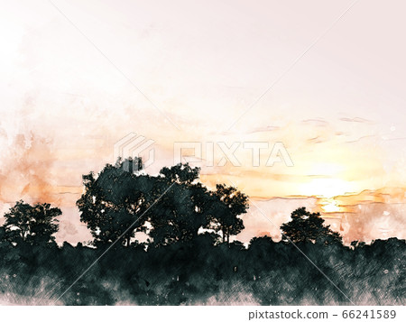 Abstract colorful shape on tree and field landscape watercolor illustration painting background. Abstract colorful shape on tree and field landscape watercolor illustration painting background. 66241589