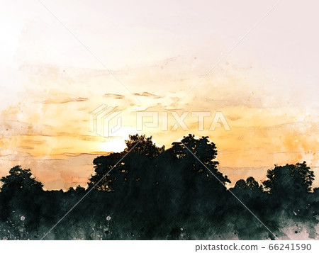 Abstract colorful shape on tree and field landscape watercolor illustration painting background. Abstract colorful shape on tree and field landscape watercolor illustration painting background. 66241590