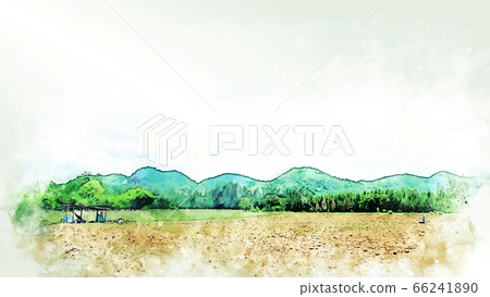 Abstract Colorful tree and mountain range landscape on watercolor illustration painting background. Abstract Colorful tree and mountain range landscape on watercolor illustration painting background. 66241890