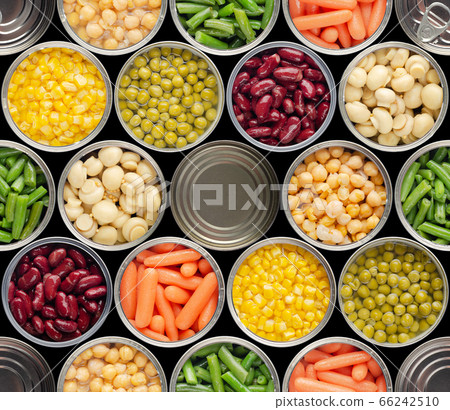 Seamless food background made of opened canned Seamless food background made of opened canned 66242510