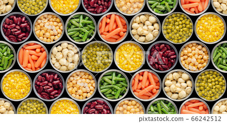 Seamless food background made of opened canned Seamless food background made of opened canned 66242512