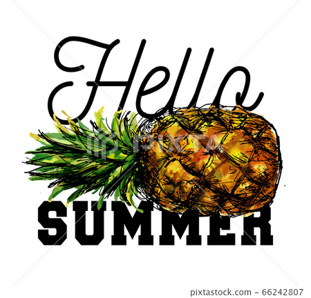 watercolor vector pineapple slogan hello summer watercolor vector pineapple slogan hello summer 66242807