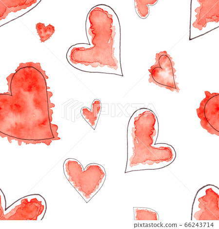 Seamless pattern of Abstract watercolor hearts... - Stock Illustration ...
