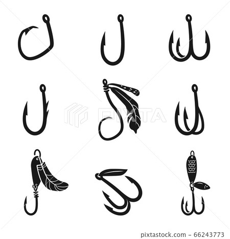 Fishing hook icons set, simple style 66243773
