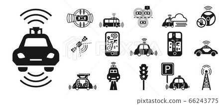 Driverless car icons set, simple style - Stock Illustration [66243775 ...