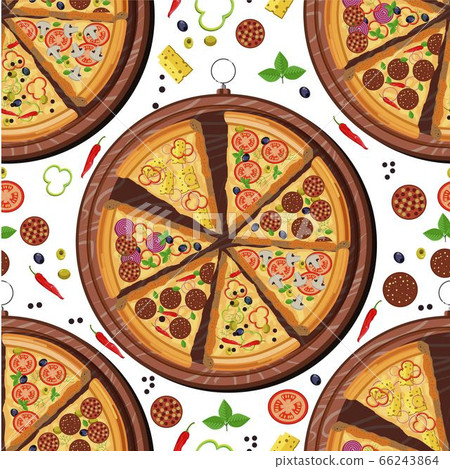 Pizza slices on wooden tray, Italian dish seamless pattern Pizza slices on wooden tray, Italian dish seamless pattern 66243864