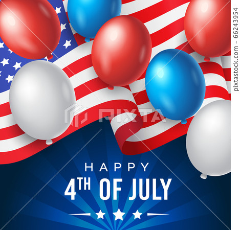 US independence day banner, poster or greeting card with national flag and balloons on blue background, vector illustration 66243954