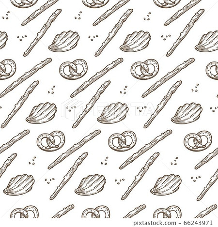 Traditional German baked pretzels, salty sticks seamless pattern Traditional German baked pretzels, salty sticks seamless pattern 66243971