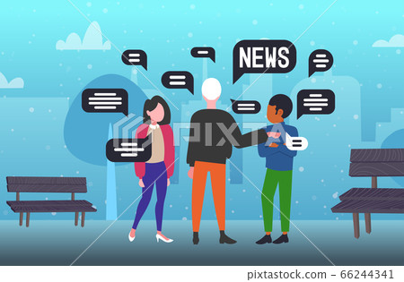 people chatting during meeting in urban park chat bubble communication concept 66244341