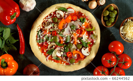 Top view of pizza meal preparation Top view of pizza meal preparation 66244562