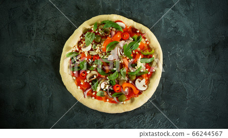 Top view of pizza meal preparation Top view of pizza meal preparation 66244567