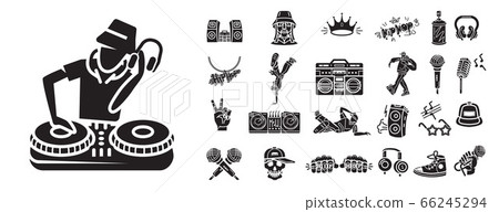 Hiphop icons set, simple style Hiphop icons set, simple style 66245294