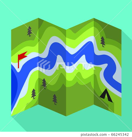 Rafting river map icon, flat style 66245342