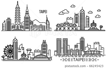 Taipei banner set, outline style 66245423