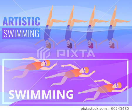 Artistic swimming banner set, cartoon style Artistic swimming banner set, cartoon style 66245480