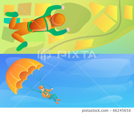 Modern skydivers banner set, cartoon style Modern skydivers banner set, cartoon style 66245658
