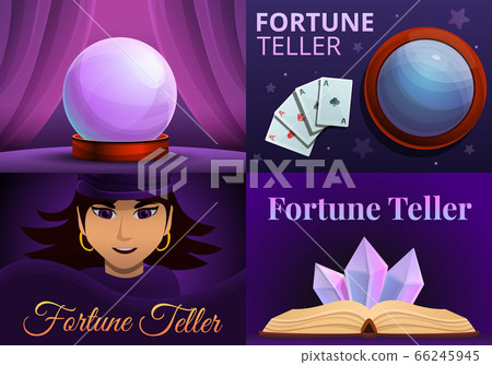 Magic fortune teller banner set, cartoon style 66245945