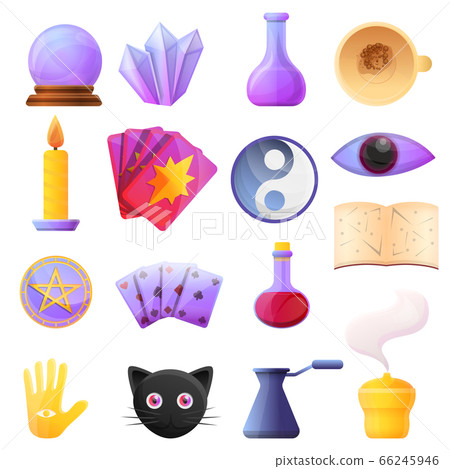 Fortune teller icons set, cartoon style Fortune teller icons set, cartoon style 66245946