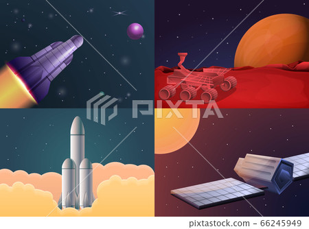 Modern space research technology banner set, cartoon style 66245949