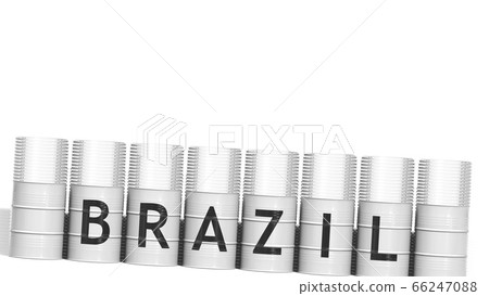 BRASIL country name on steel drums or industrial barrels for transporting liquid fuel, 3D rendering BRASIL country name on steel drums or industrial barrels for transporting liquid fuel, 3D rendering 66247088